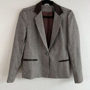 Vintage Houndstooth Wool Blazer Brown Cream Women’s 4 Business Career